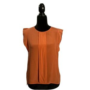 Ava Aiden Top SMALL Orange Silk Cap Sleeve Pleated Front Blouse